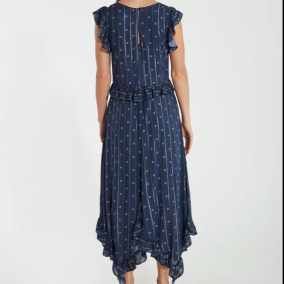 Icons Objects Of Devotion The Day Ruffle Midi Dress In Navy White Indian Dot - Picture 3 of 4